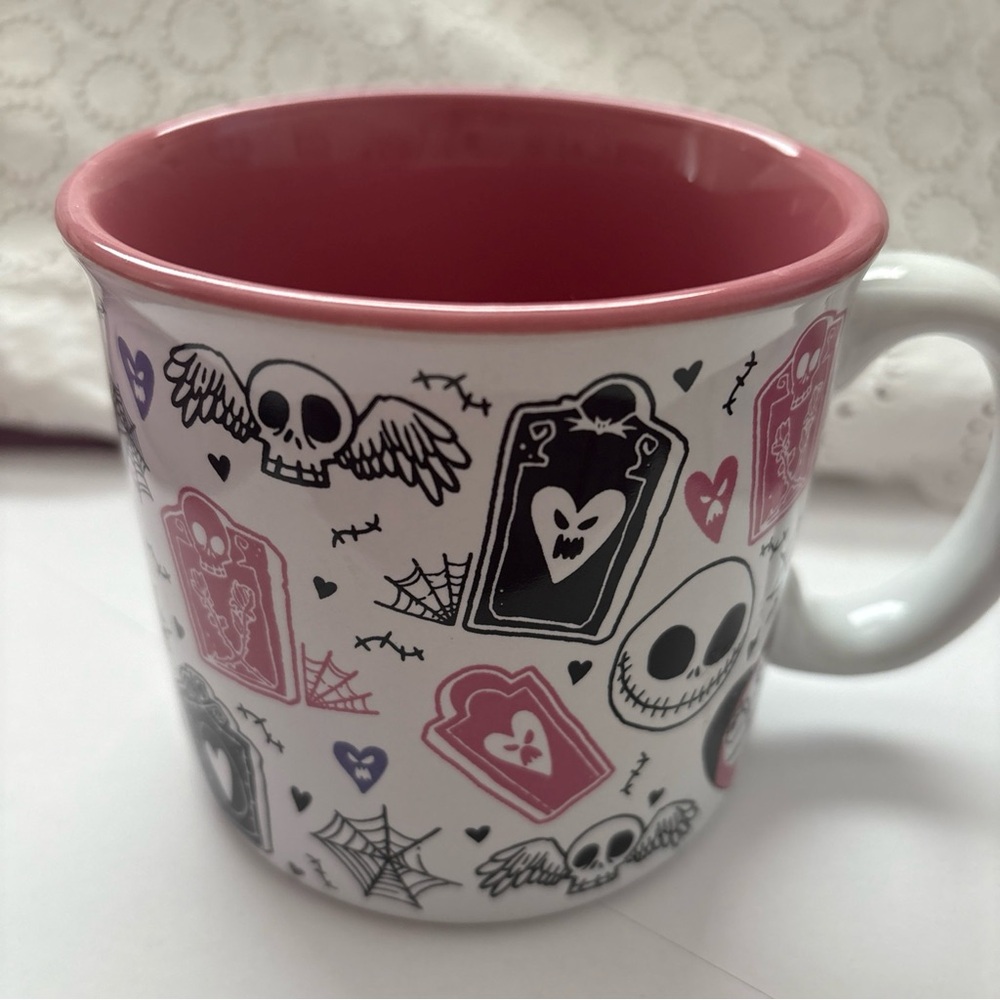Disney Tim Burtons Nightmare before Christmas Pink and White Skull Mug